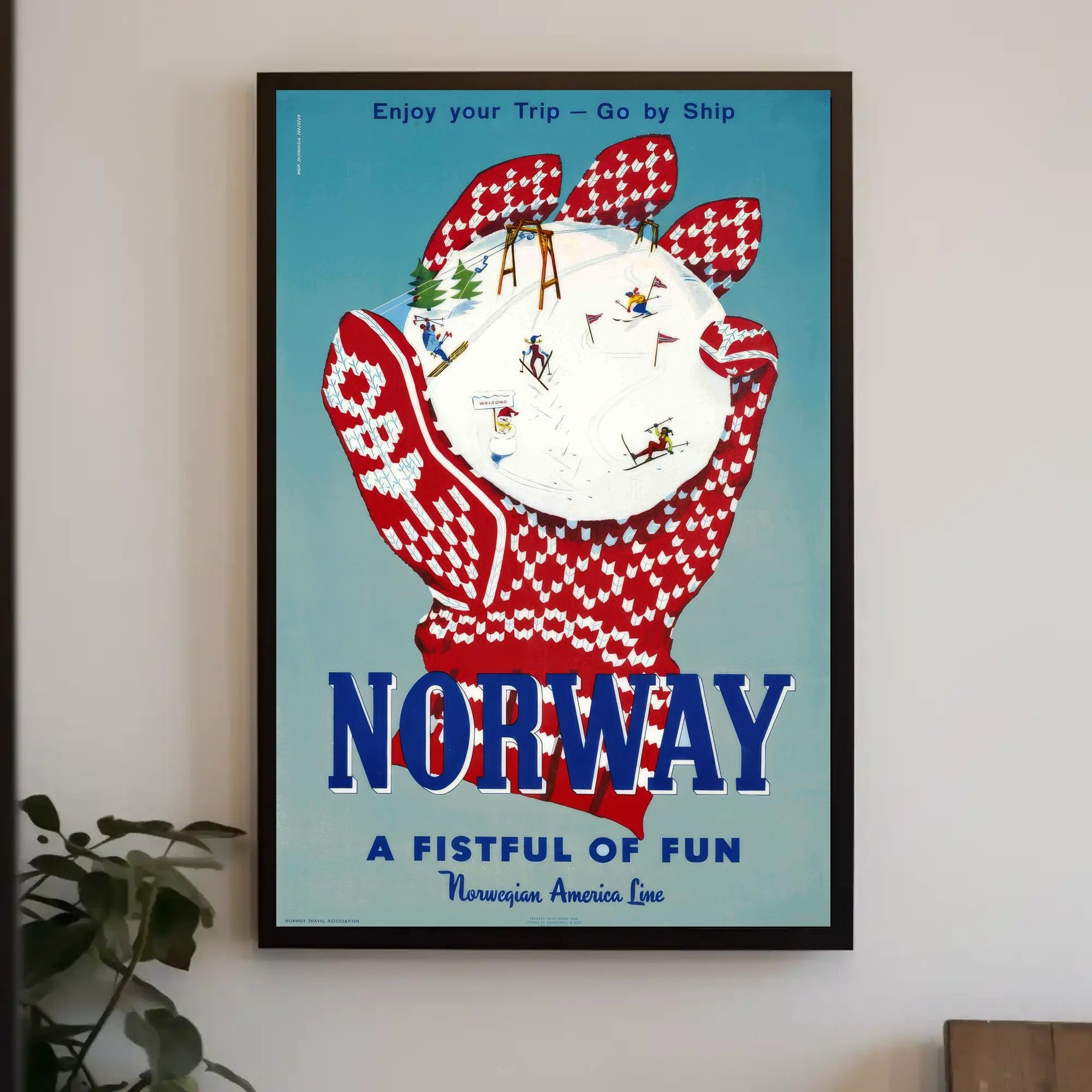 Vintage Norway Travel Poster with Nordic Skiing Adventure PosterGoat