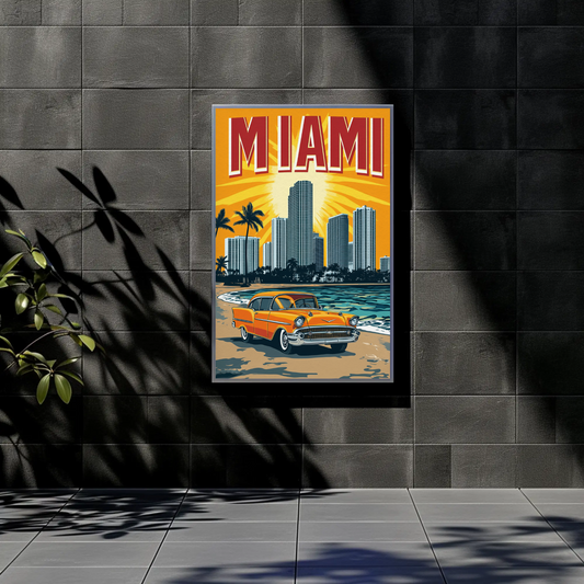 Miami Vintage Poster - Classic Car & Beach