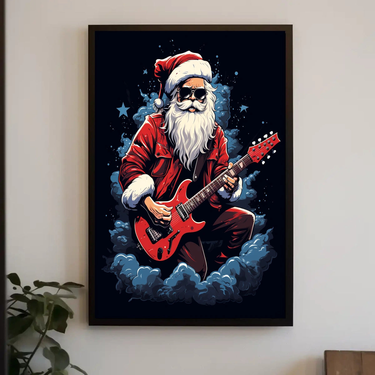 Rocking Santa Playing Guitar Christmas Pop Culture Poster