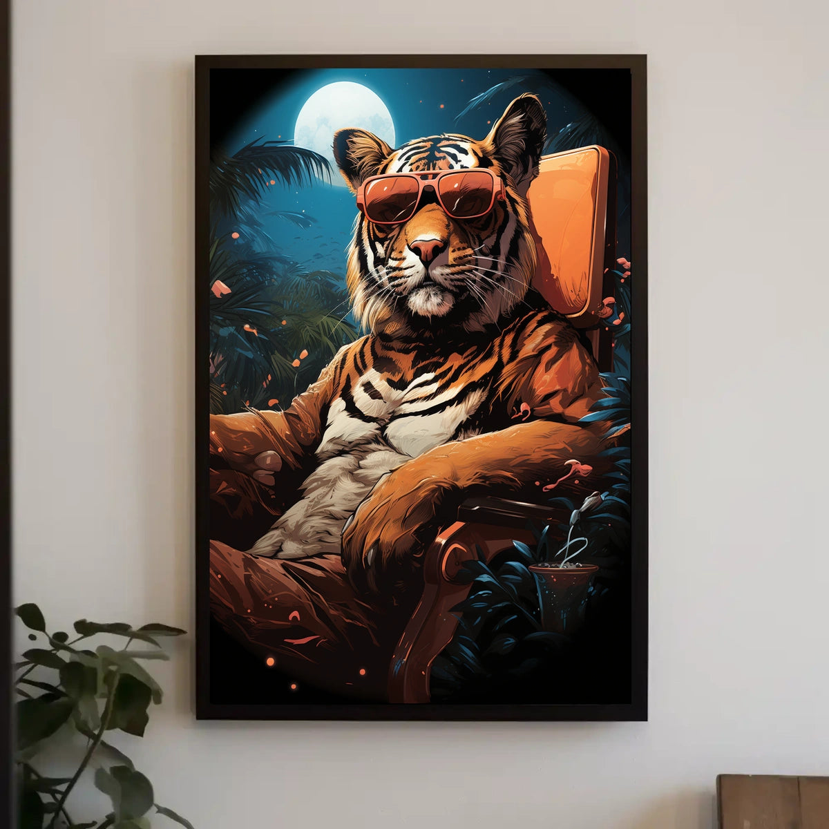 Lush Tropical Tiger Sitting Sunglasses Animal Poster
