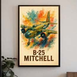 B-25 Mitchell WWII Vintage Aviation Art Poster