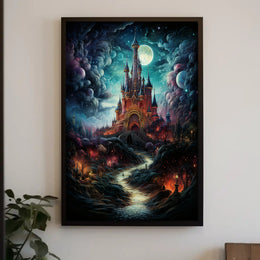 Enchanted Castle Under The Moonlit Sky Poster