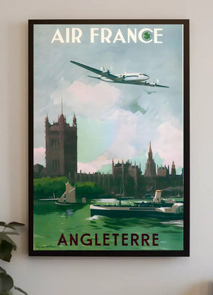 Vintage Air France Travel Poster Depicting Gothic London Landmarks