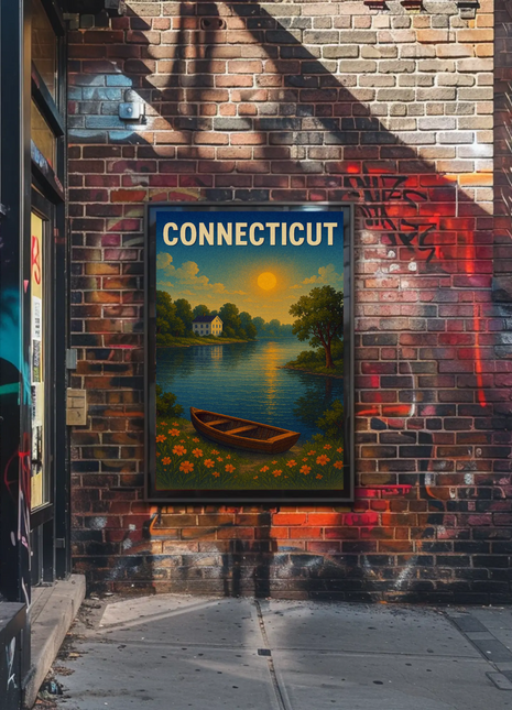 Connecticut River Sunset Canoe Scene Travel Poster