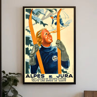Vintage Winter Alps Sports Scene Travel Poster PosterGoat