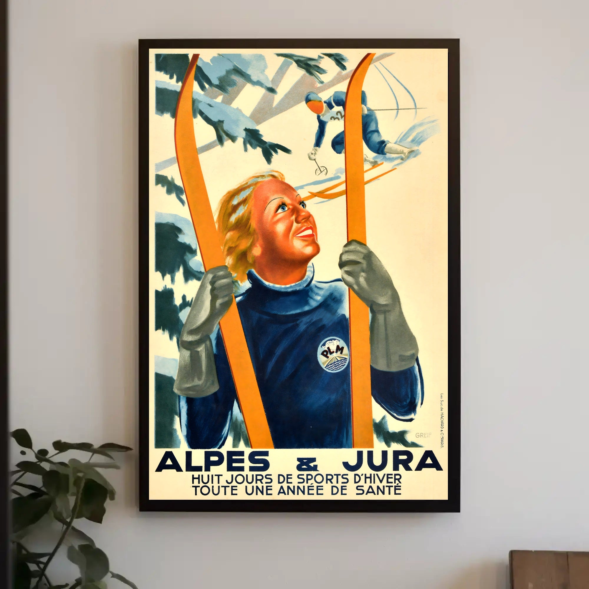 Vintage Winter Alps Sports Scene Travel Poster PosterGoat