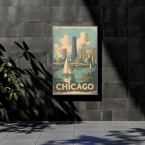 Chicago Vintage Poster - Sailing and Skyline