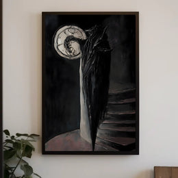 Shadowy Figure Meets Cracked Moon Fantasy or Mythology Poster PosterGoat