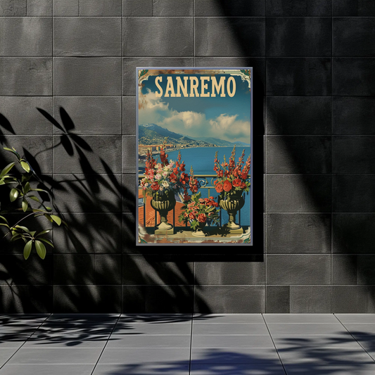 Sanremo Vintage Travel Poster - Italy Seaside & Flowers