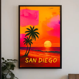 San Diego Retro Sunset Beach Travel Poster