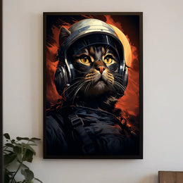 Astronaut Cat in Fiery Space Adventure Poster