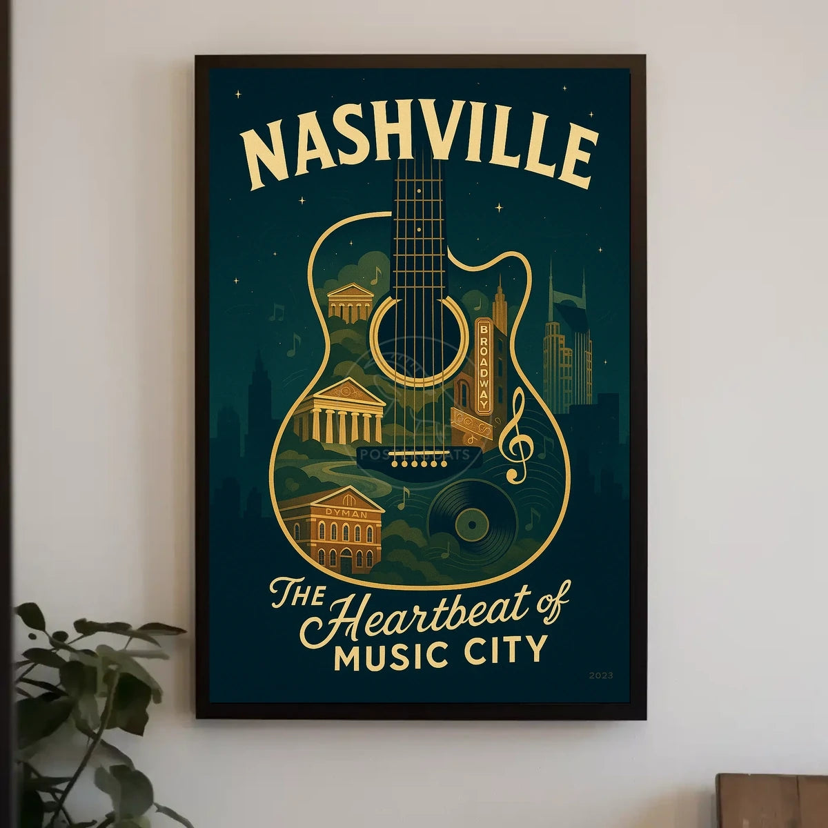 Nashville Music City Guitar Art Vintage Music Poster