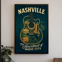 Nashville Music City Guitar Art Vintage Music Poster