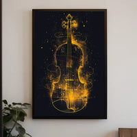 City Symphony Violin Skyline Art Deco Poster