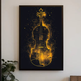 City Symphony Violin Skyline Art Deco Poster