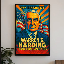 Warren G. Harding 29th President of the United States Colorful Comic Book Style Poster