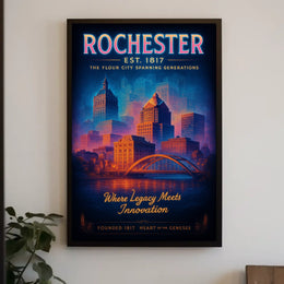 Rochester The Flour City Skyline Poster Retro Wall Art