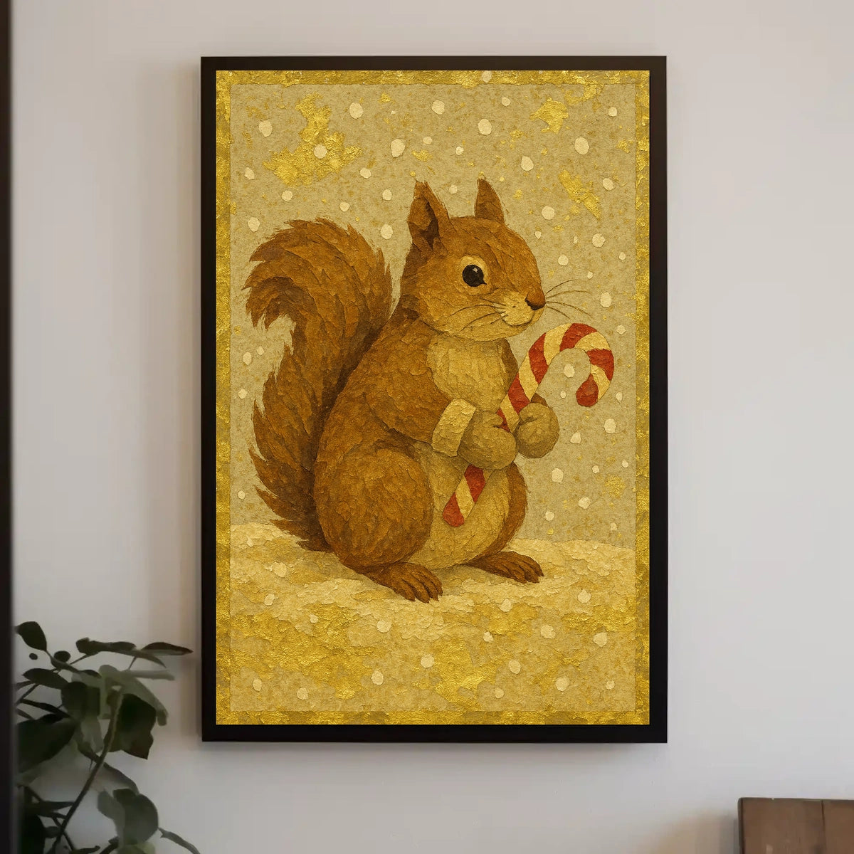 Festive Squirrel with Candy Cane Poster
