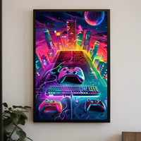 Neon Gaming Cityscape Poster