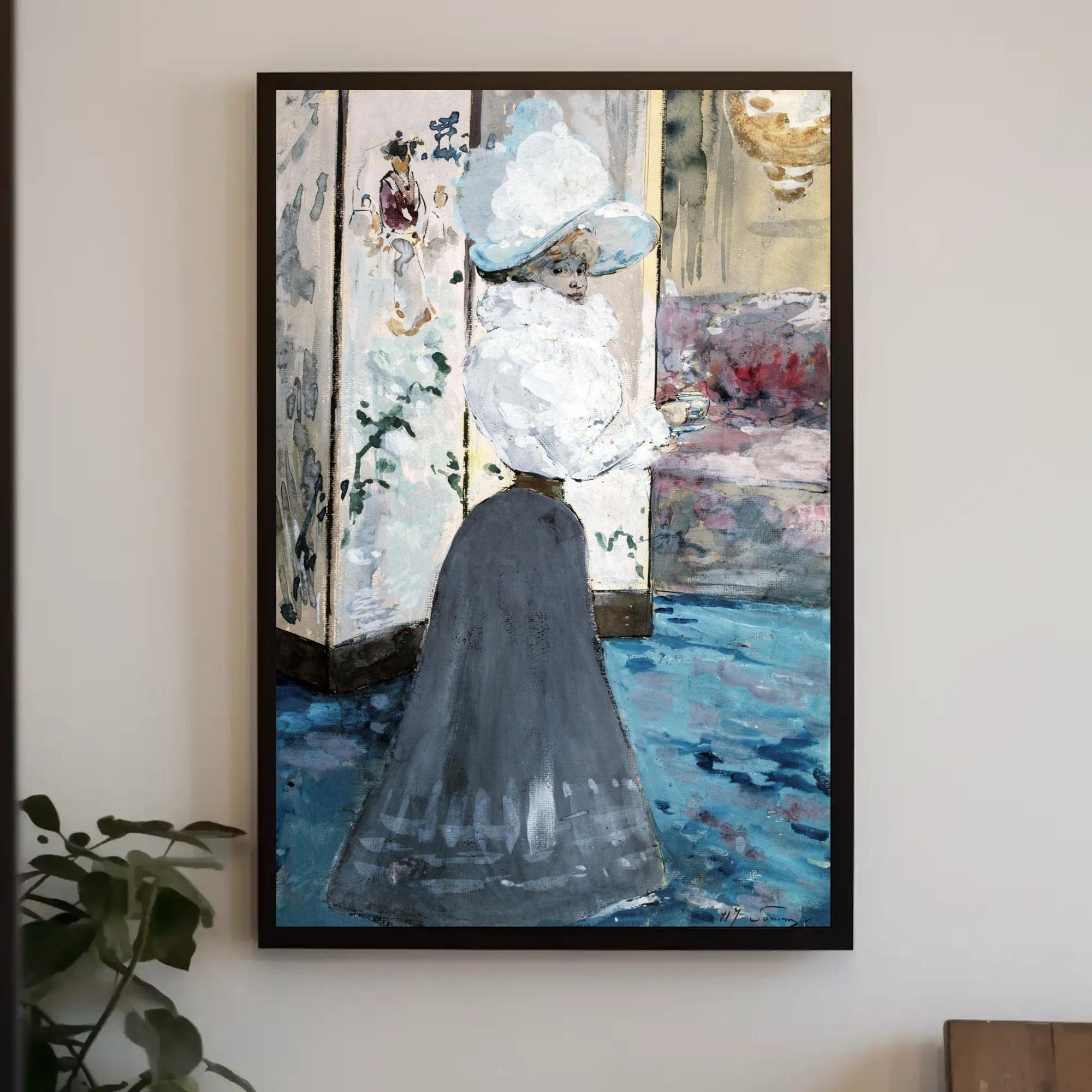 Victorian Elegance: Woman with Feathered Hat Artistic Poster