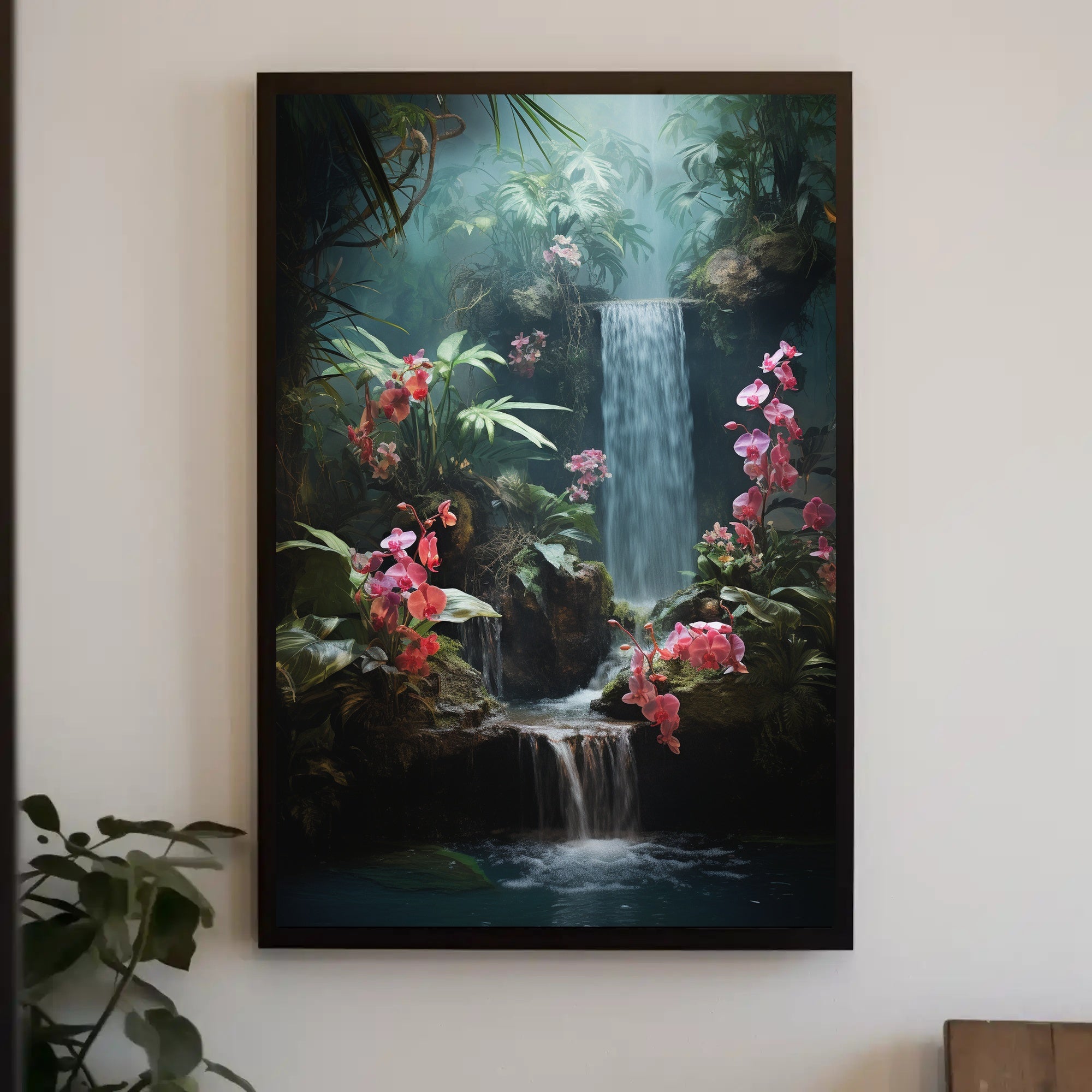 Tropical Waterfall Paradise: An Artistic Nature Poster