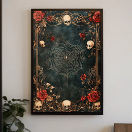 Gothic Skull and Spider Web Artistic Poster
