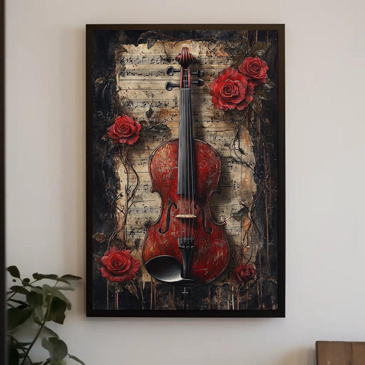 Vintage Violin with Roses Artistic Art Poster