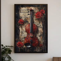 Vintage Violin with Roses Artistic Art Poster