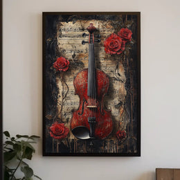 Vintage Violin with Roses Artistic Art Poster