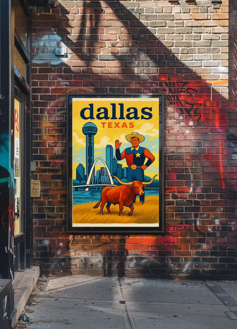 Dallas Texas Cowboy Longhorn Bridge Travel Poster