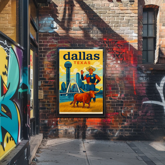Dallas Texas Cowboy Longhorn Bridge Travel Poster