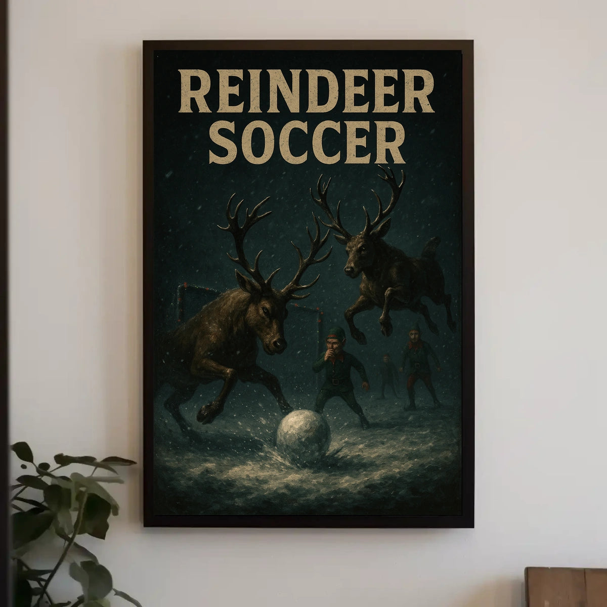 REINDEER SOCCER: Whimsical Holiday Fantasy Poster Art