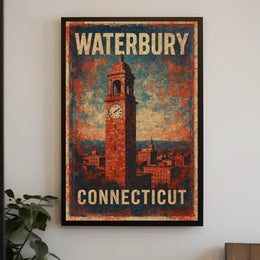 Waterbury Clock Tower Vintage Art Deco Poster