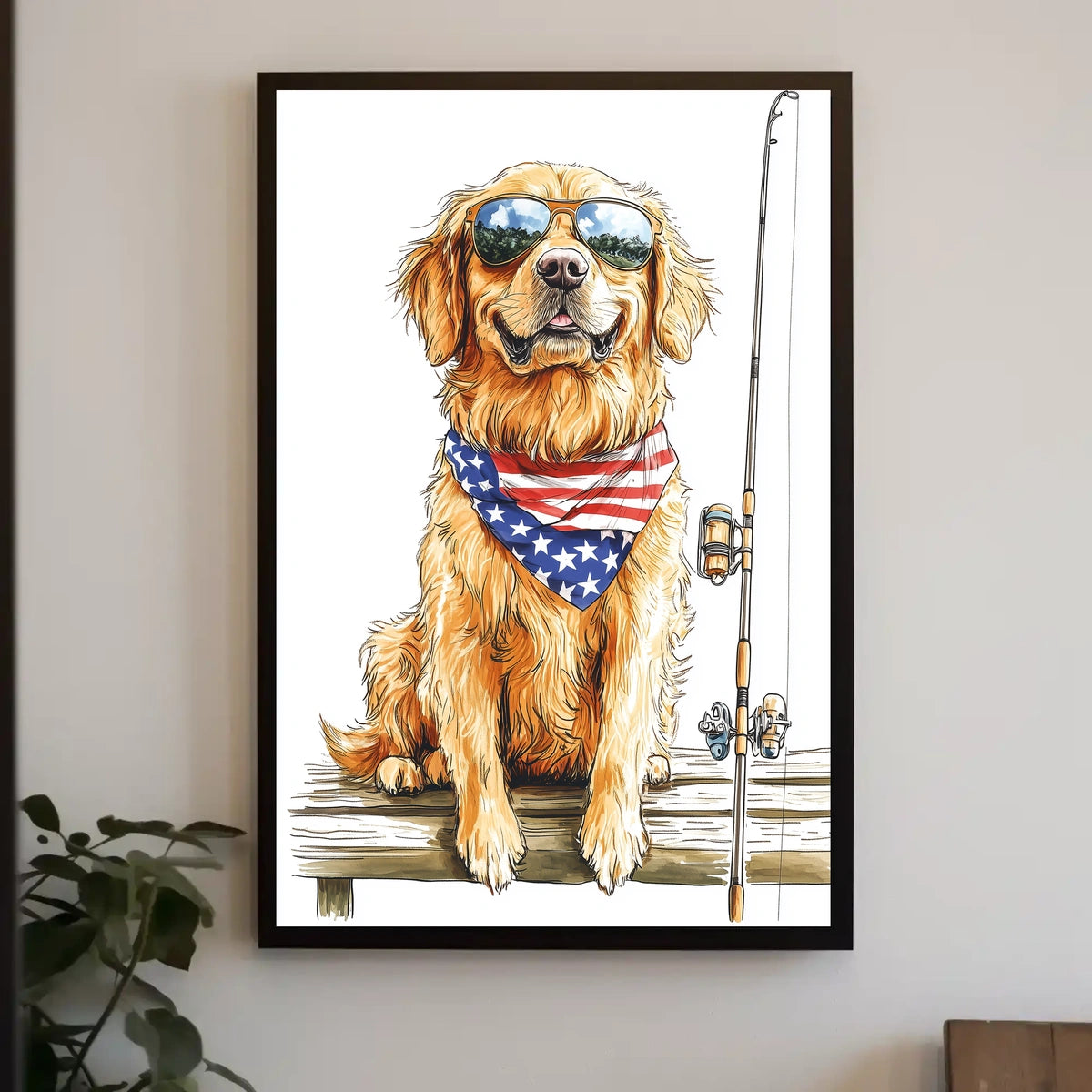 Golden Retriever Fishing With Sunglasses Bandana Poster
