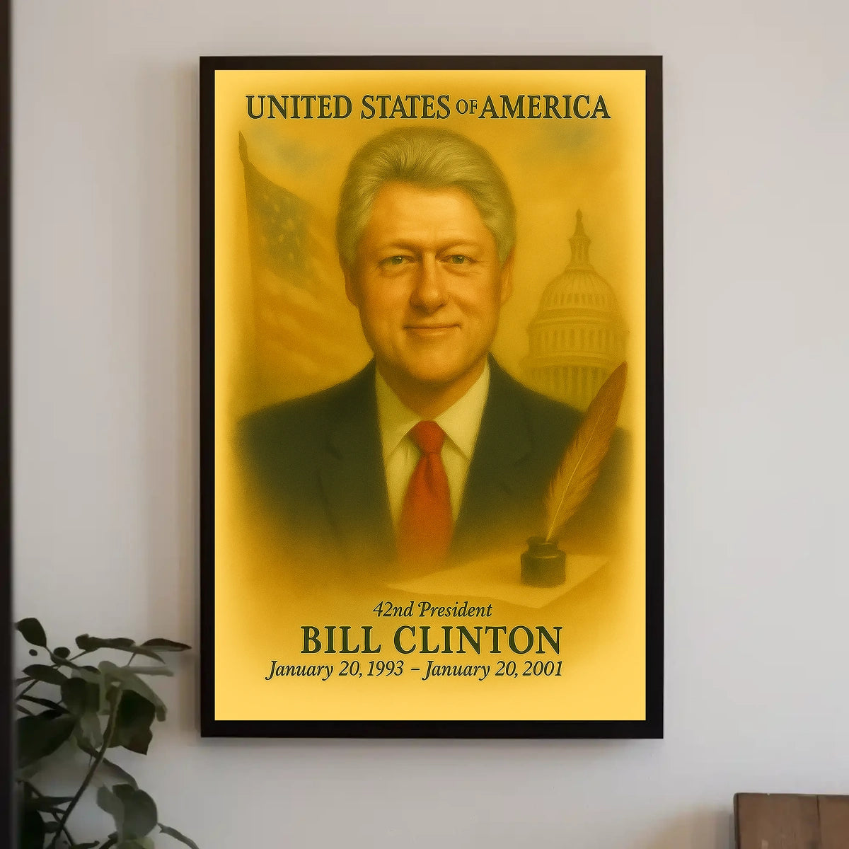 Bill Clinton 42nd President of the United States Vintage Watercolor Poster