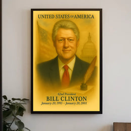 Bill Clinton 42nd President of the United States Vintage Watercolor Poster