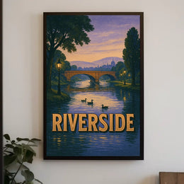 Serene Riverside Scene at Dusk Travel Poster