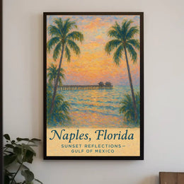 Naples Sunset Pier Impressionistic Art Poster