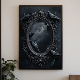 Gothic Baroque Mirror with Ravens Artistic or Pop Culture Poster