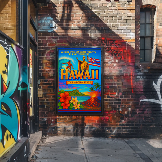 Hawaii Aloha State Surf Volcano Heritage Poster