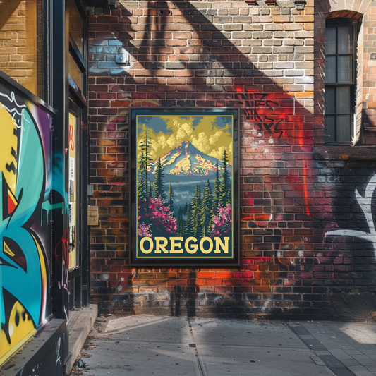 Oregon Mount Hood Forest Blooms Travel Poster
