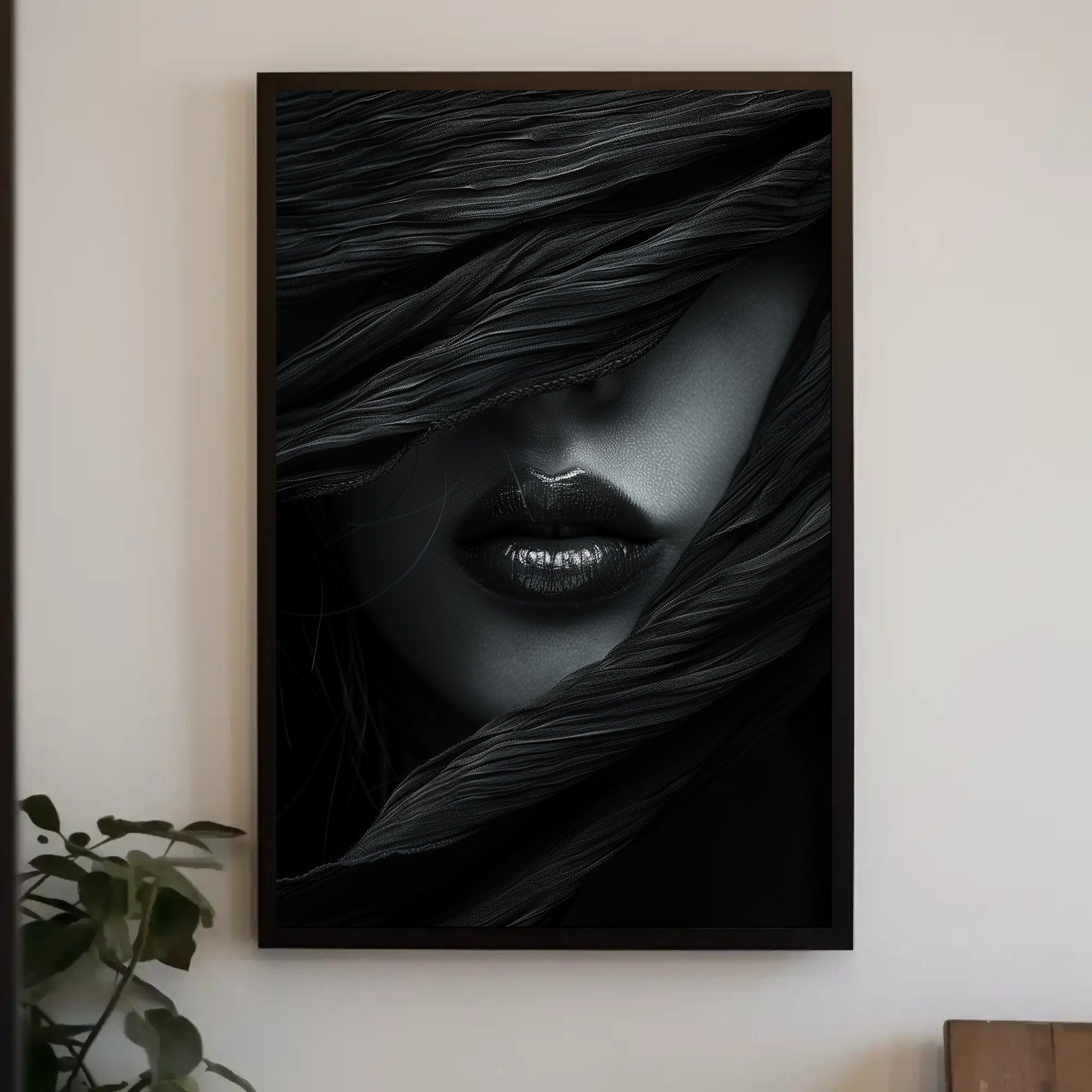 Sultry Enigma Monochrome Art Print - Artistic Poster PosterGoat
