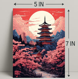 Tranquil Pagoda Under A Full Moon Poster