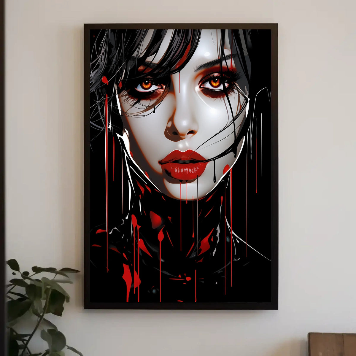 Enigmatic Portrait In Red And Black Poster