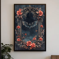 Gothic Elegance With Roses And Bat Poster