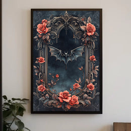 Gothic Elegance With Roses And Bat Poster