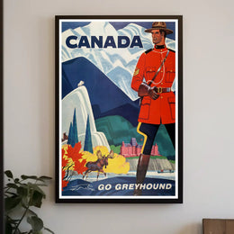 Vintage Canada Travel Poster with Mountie and Wildlife Travel Poster PosterGoat