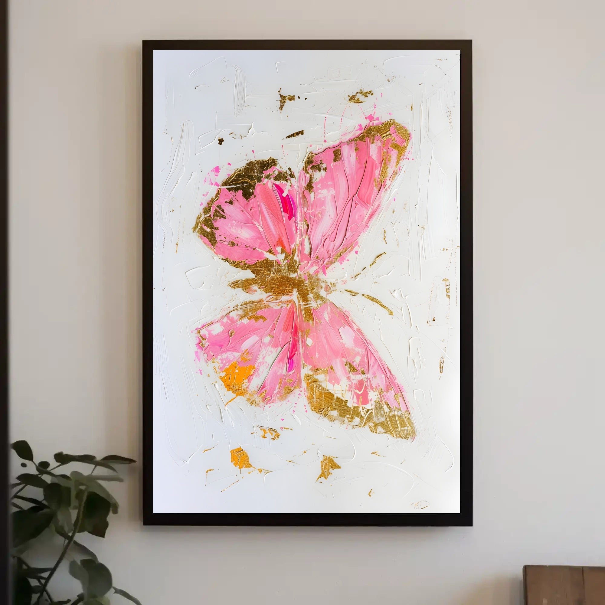 Elegant Pink and Gold Butterfly Abstract or Artistic Poster PosterGoat