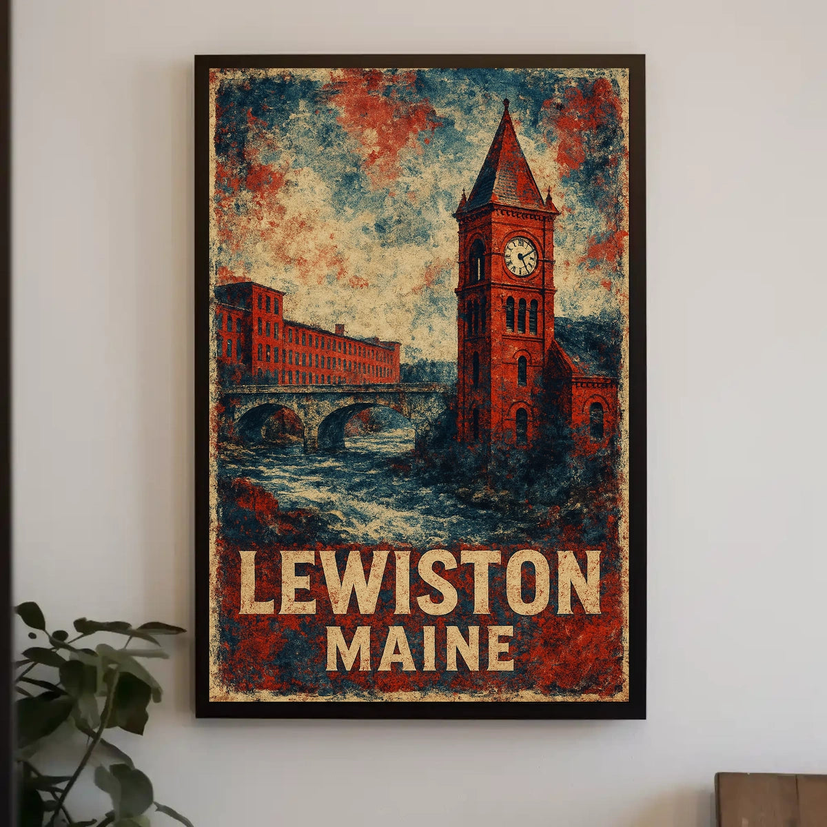 Lewiston Maine Industrial Heritage Cityscape Retro Poster