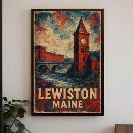 Lewiston Maine Industrial Heritage Cityscape Retro Poster